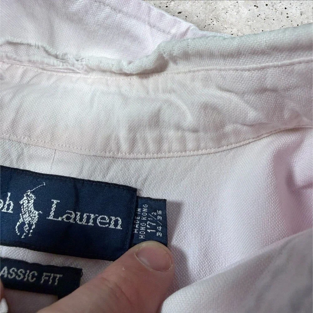 Polo Ralph Lauren Oxford Shirt Men 17.5 34/35 Pink Classic Fit Cotton Flaws - Picture 11 of 15